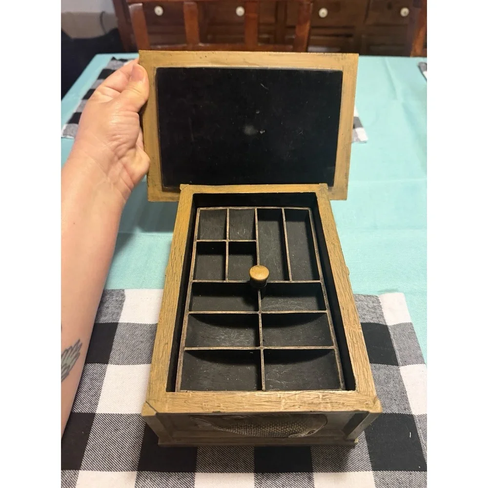 Vintage Jewelry Box Organizer 3D Resin Fishing Theme Lure Catch Box Heavy